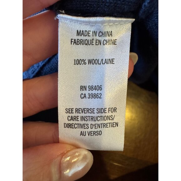 Theory Sweater Women XS Navy Blue Wool Knit Wrap Fringe Detail Luxury Preppy - Picture 9 of 10